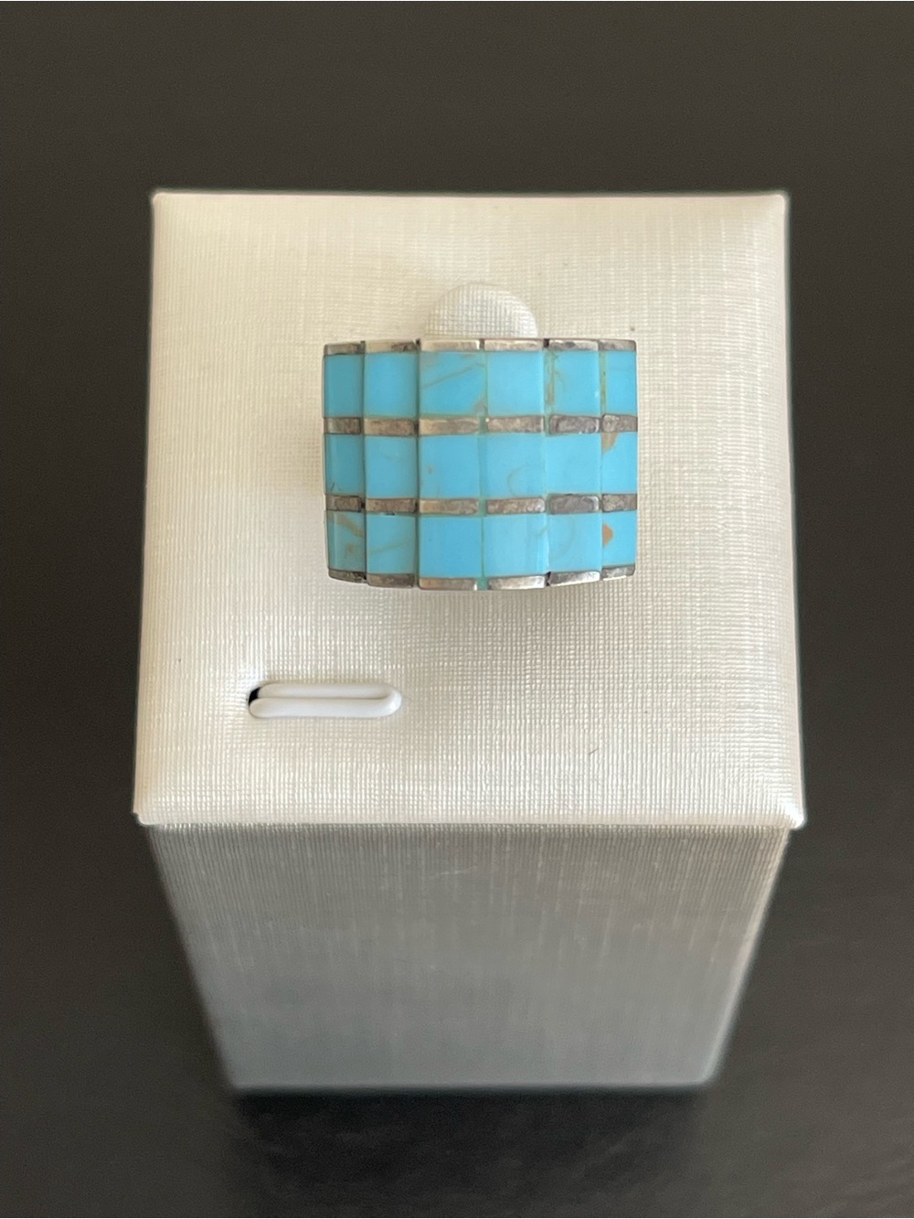925 Sterling Silver Turquoise Inlay Wide Band Ring.